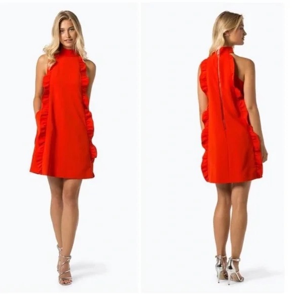 New Ted Baker Torriya Halterneck Ruffle Tunic A-Line Dress Dark Orange Size 2 - Picture 1 of 10